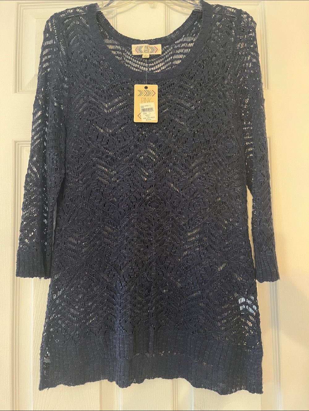 Pink Rose Navy Open-Knit Scoop Neck Sweater